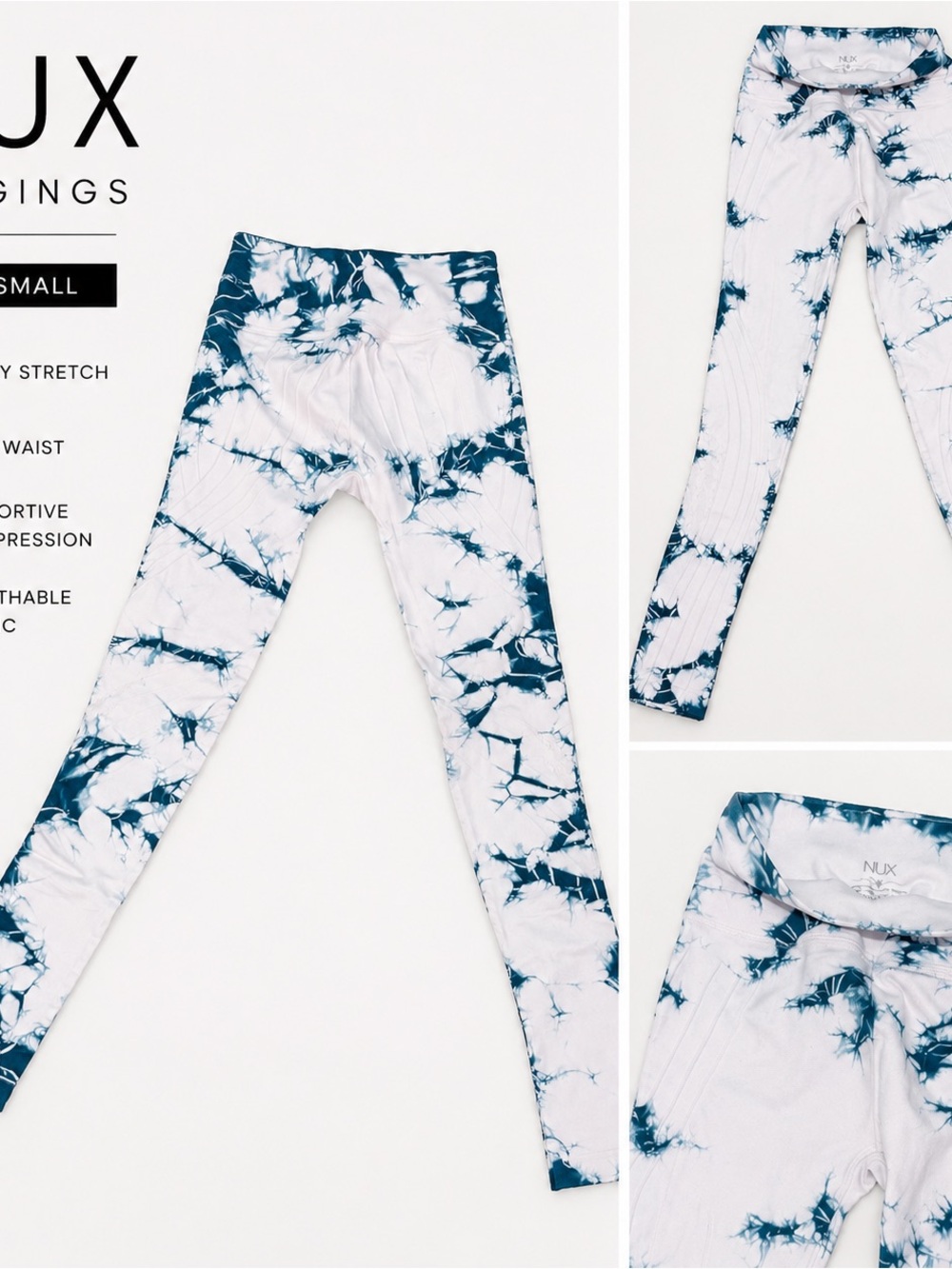 NUX Tie-Dye Leggings - White & Navy Blue
